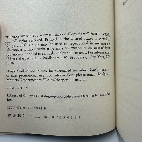 The Next Person You Meet In Heaven By Mitch Albom 2018 Hardcover First Edition - Picture 3 of 3